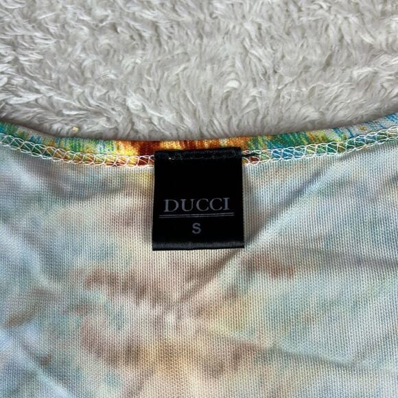 Ducci vibrand yellow, blue, and green patterned wrap dress, size small - Picture 6 of 7